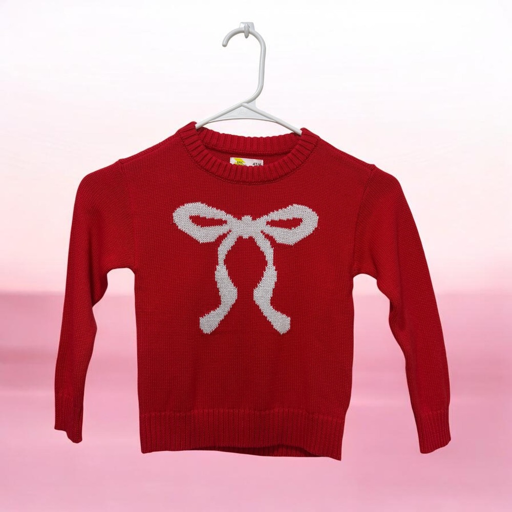 Epic Threads Girls‎ Red Bow Knit Sweater Cherry Candy 4T Kidcore Coquette Cute
